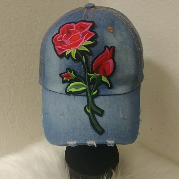 Rose Patch  Denim Cap - Picture 4 of 8